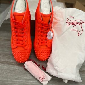 Christian Louboutin FLOU Spikes Orlato Flat High 'Orange' Men Shoes Size 43 US10